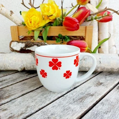 MARIO hrnek 330 ml, červené čtyřlístky, Český porcelán Dubí