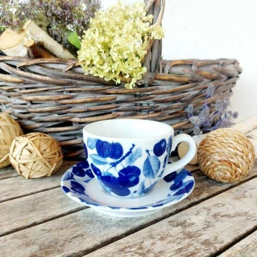 MILADA šálek 250 ml s podšálkem, modré třešně, Český porcelán Dubí