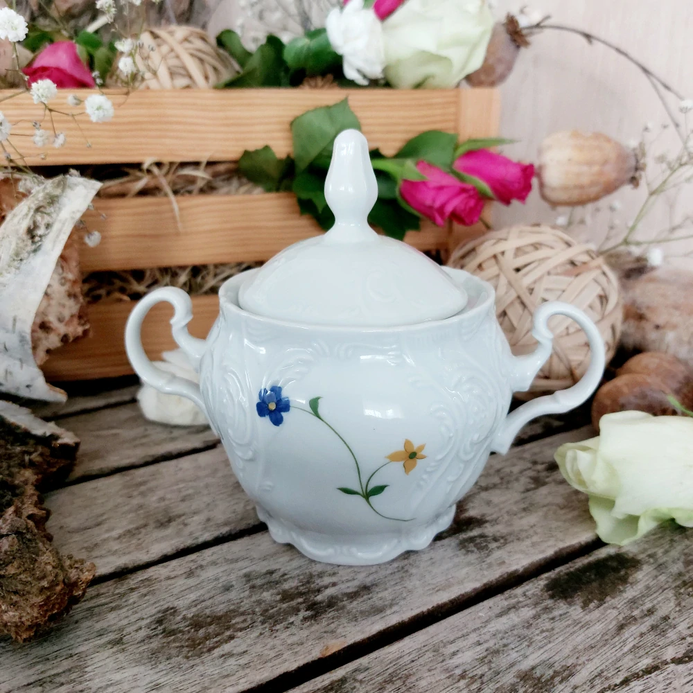 BERNADOTTE cukřenka 220 ml, modrožluté kytičky, Thun 1794