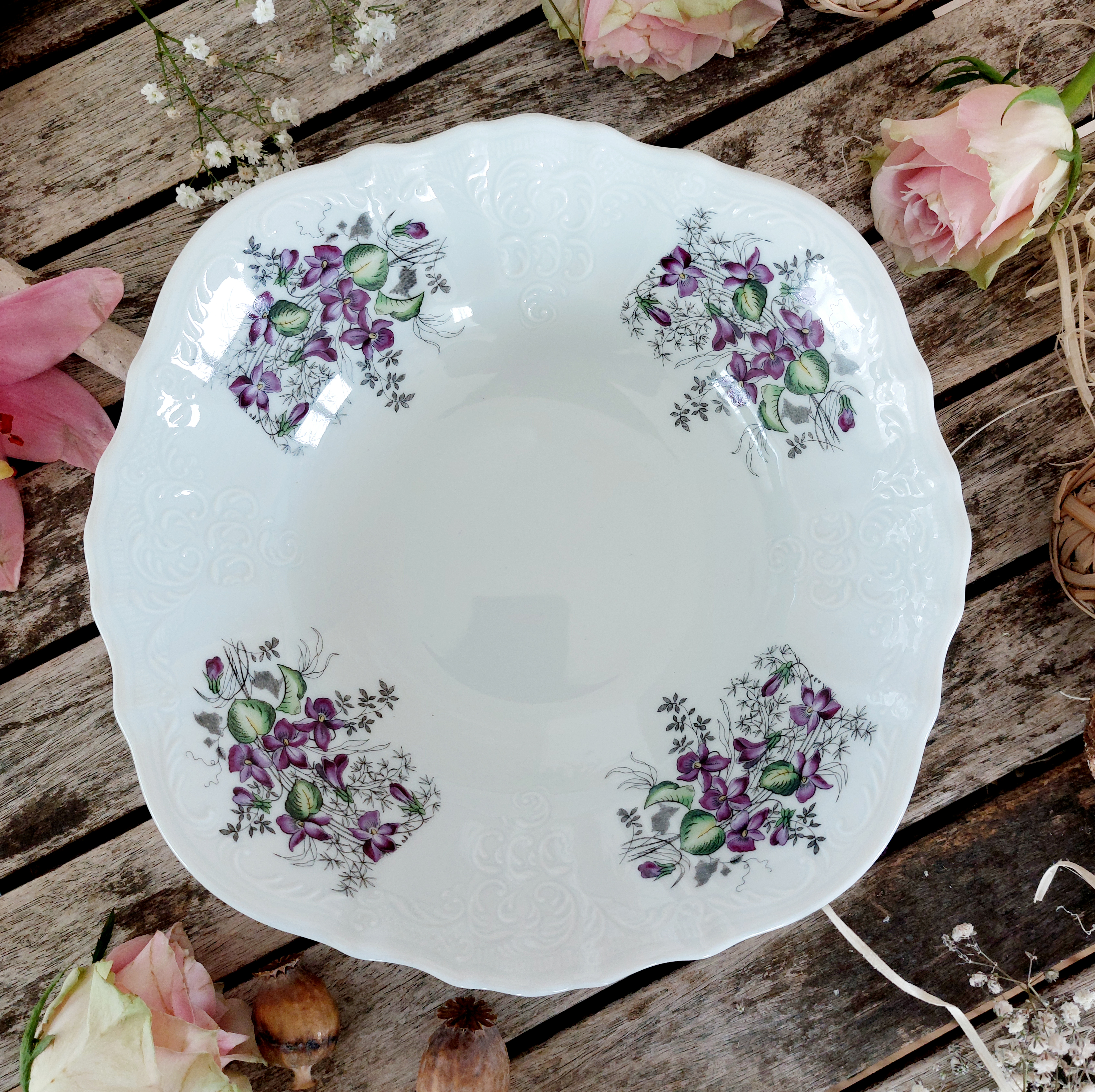 BERNADOTTE mísa kompotová 25 cm, fialky, Thun 1794