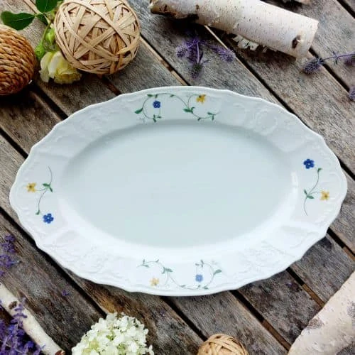 BERNADOTTE mísa oválná 34 cm, modrožluté kytičky, Thun 1794