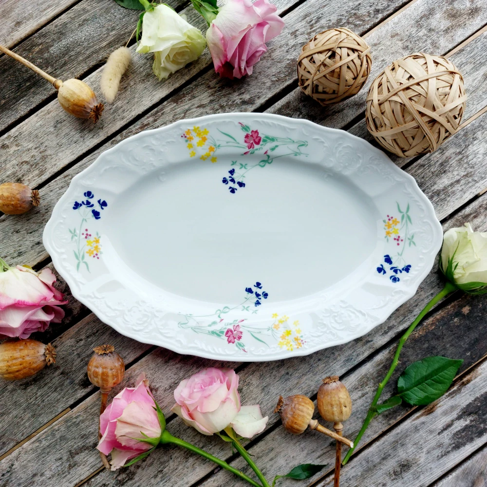 BERNADOTTE mísa oválná 34 cm, barevné květiny, Thun 1794