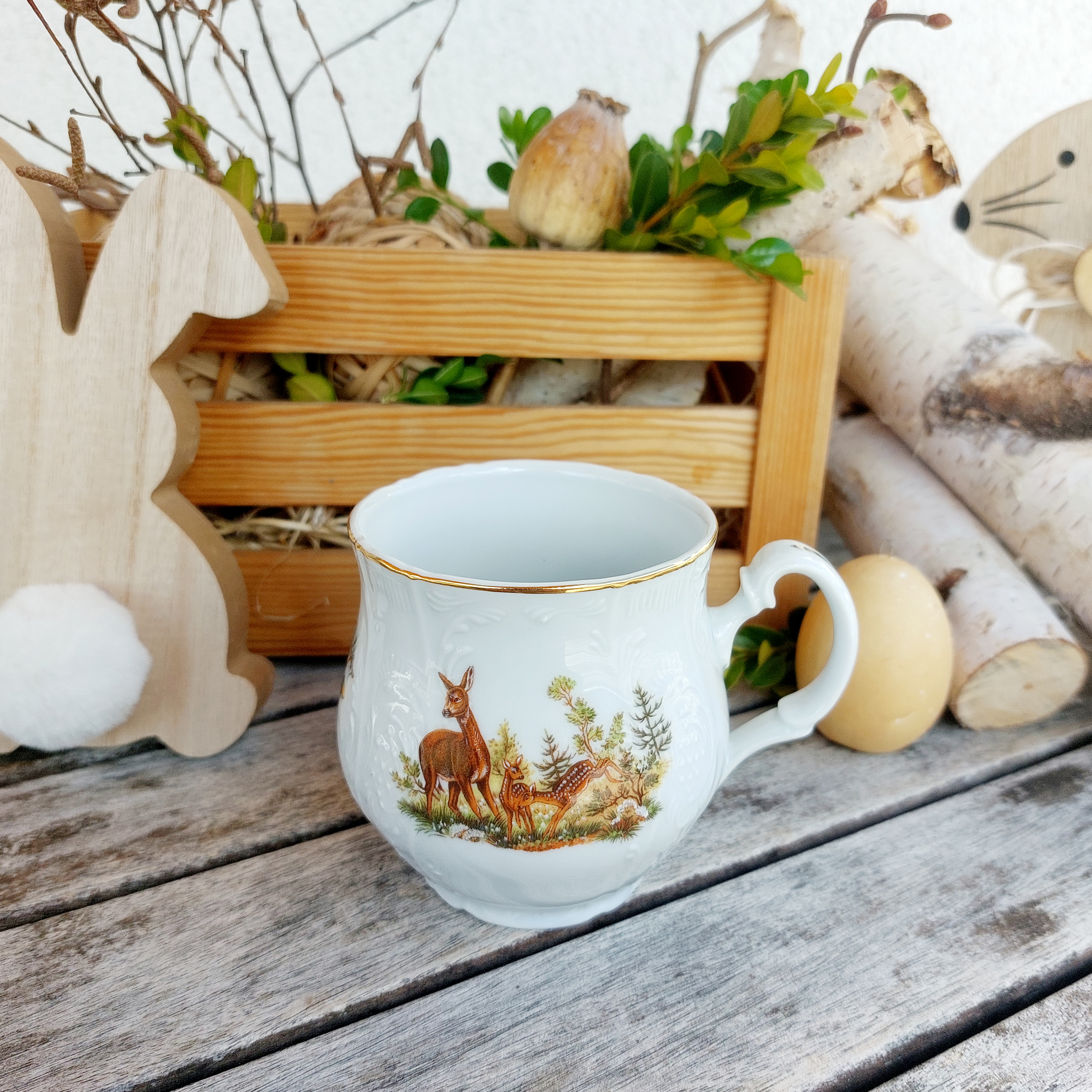 BERNADOTTE hrnek JONÁŠ 310 ml, srnky a zlatá linka, Thun 1794