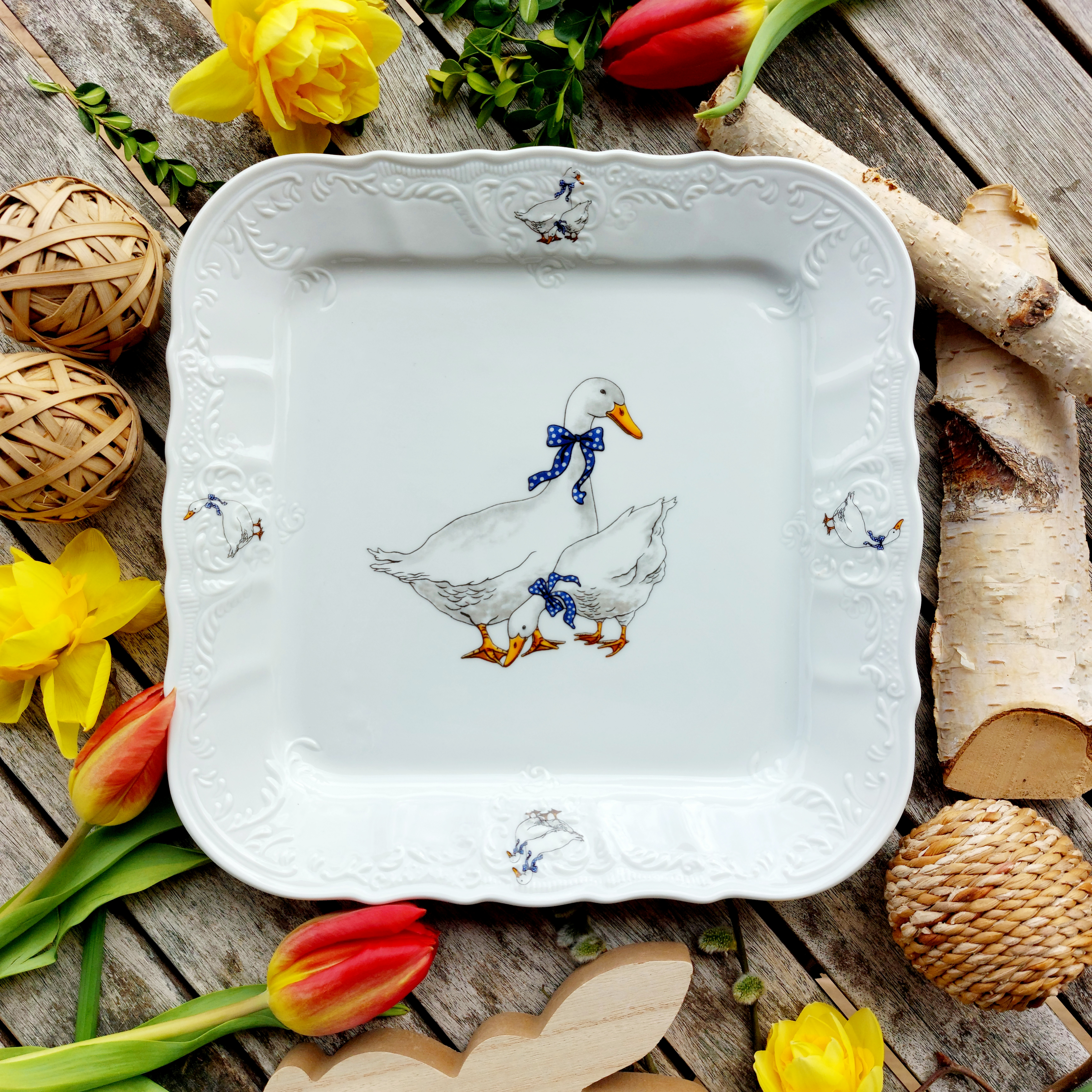 BERNADOTTE podnos 4-hranný 26 cm, husy, Thun 1794 