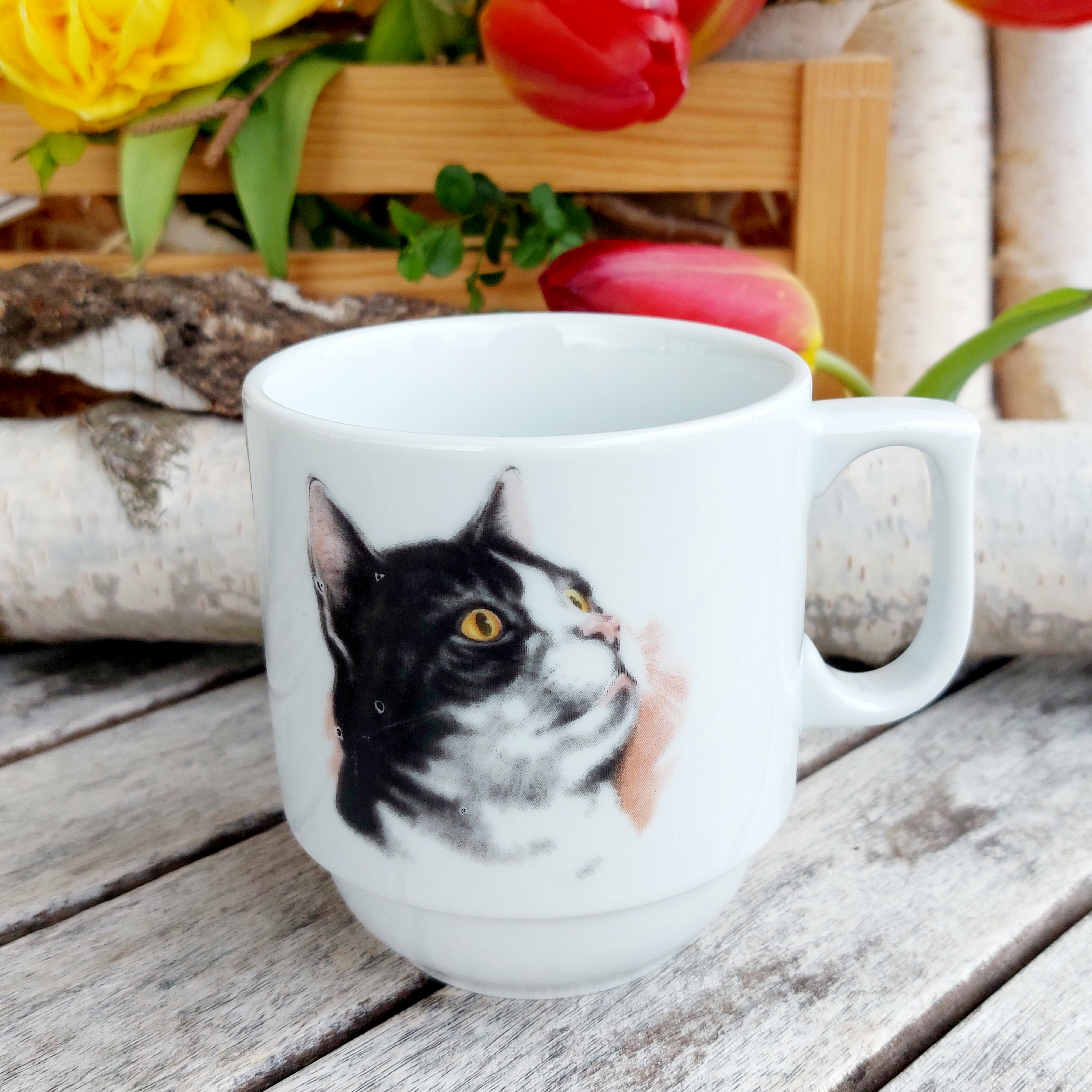 HUGO hrnek 270 ml, černobílá kočka, Český porcelán Dubí