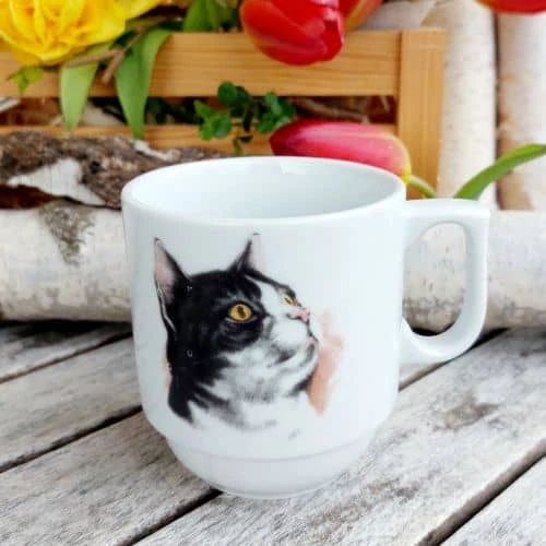HUGO hrnek 270 ml, černobílá kočka, Český porcelán Dubí