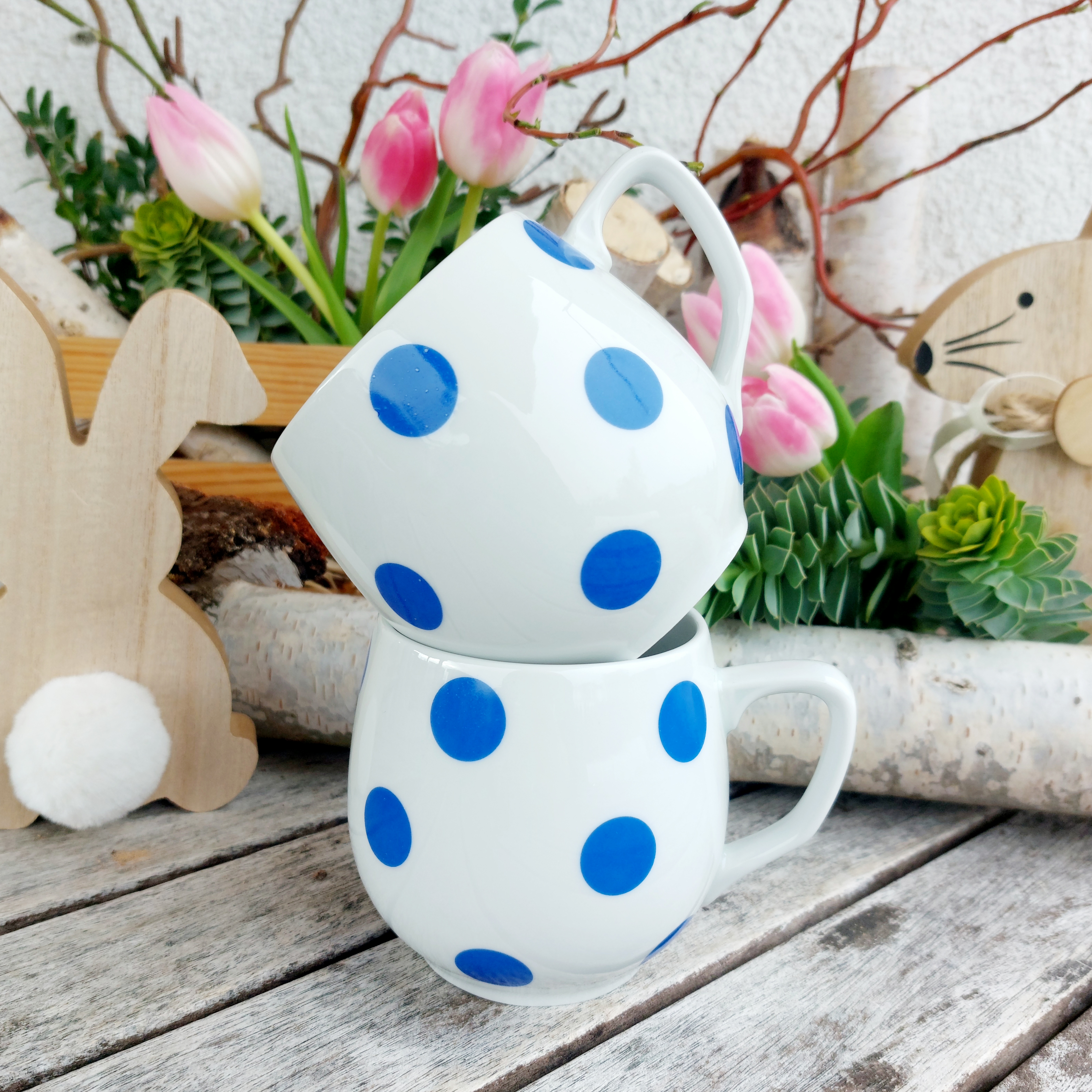 BAŇÁK  hrnek 300 ml, modrý puntík, Český porcelán Dubí
