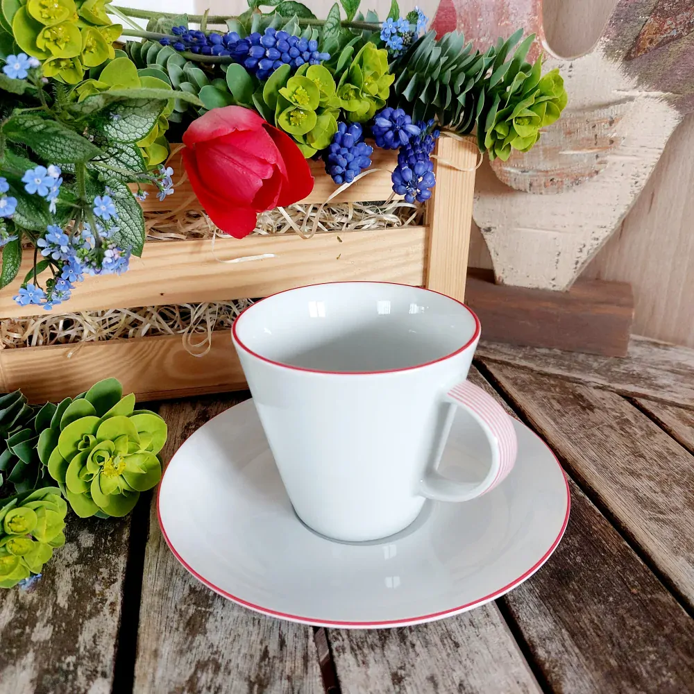 TOM šálek s podšálkem 200 ml, červená linka, Thun 1794