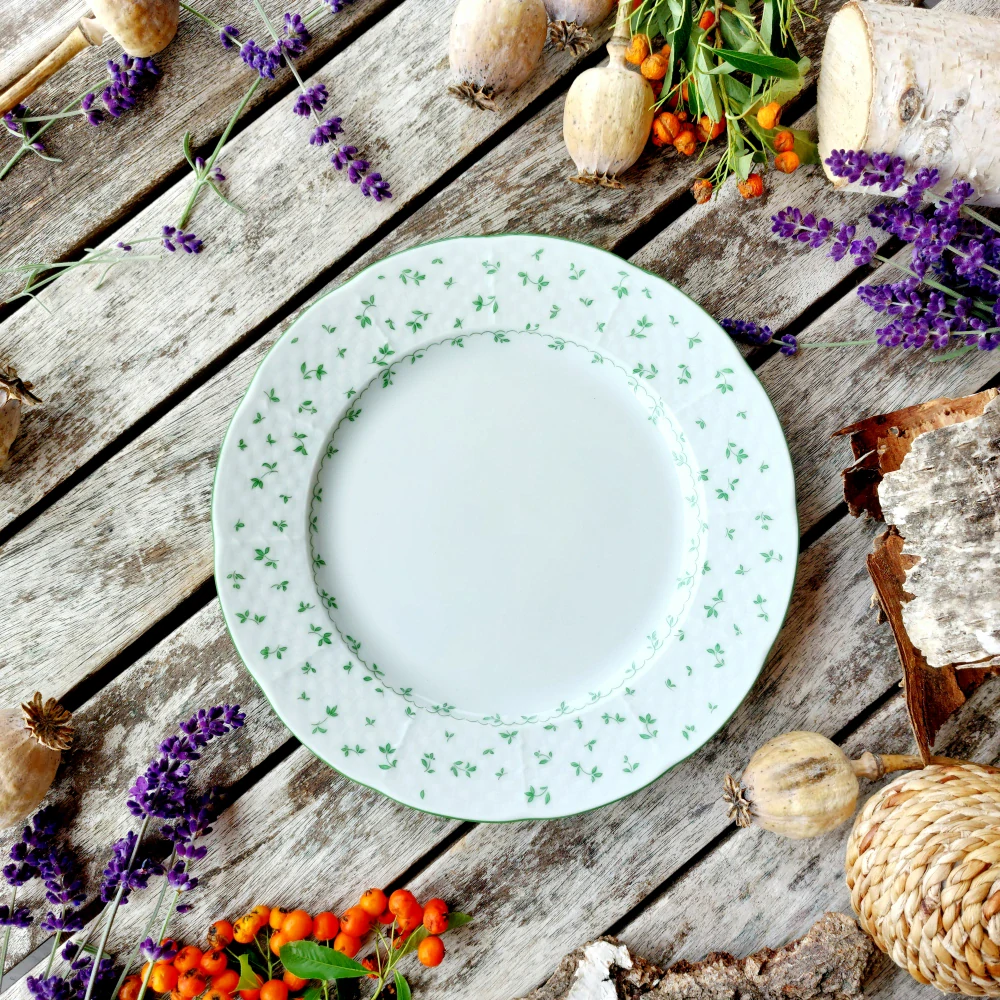 NATALIE talíř dezertní 19 cm, zelené lístečky, Thun 1794
