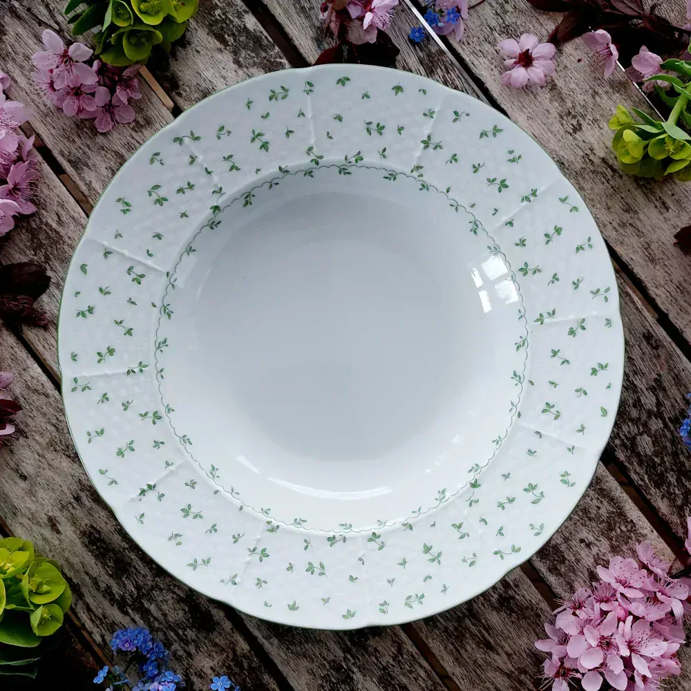 NATALIE talíř hluboký 23 cm, zelené lístečky, Thun 1794