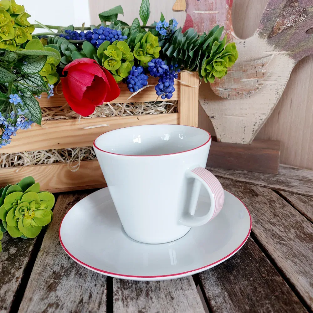 TOM šálek s podšálkem 260 ml, červená linka, Thun 1794