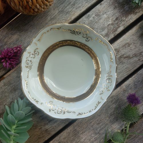 BERNADOTTE IVORY miska kompotová 13 cm, slonová kost a zlato, Thun 1794