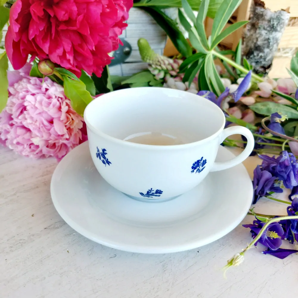 FLOWERS šálek s podšálkem 240 ml, modré kytičky, Thun 1794modré 