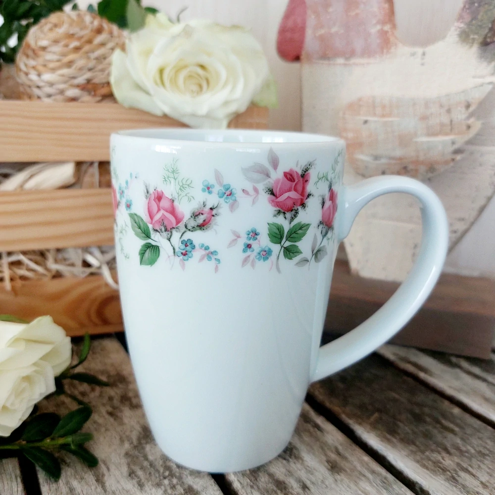 MILADA hrnek 380 ml, pruh z růží, Český porcelán Dubí