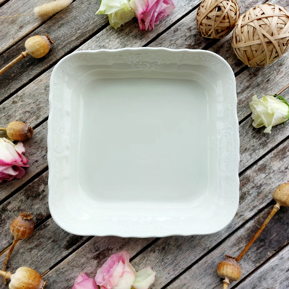 BERNADOTTE IVORY mísa kompotová 4-hranná 25 cm, slonová kost, Thun 1794