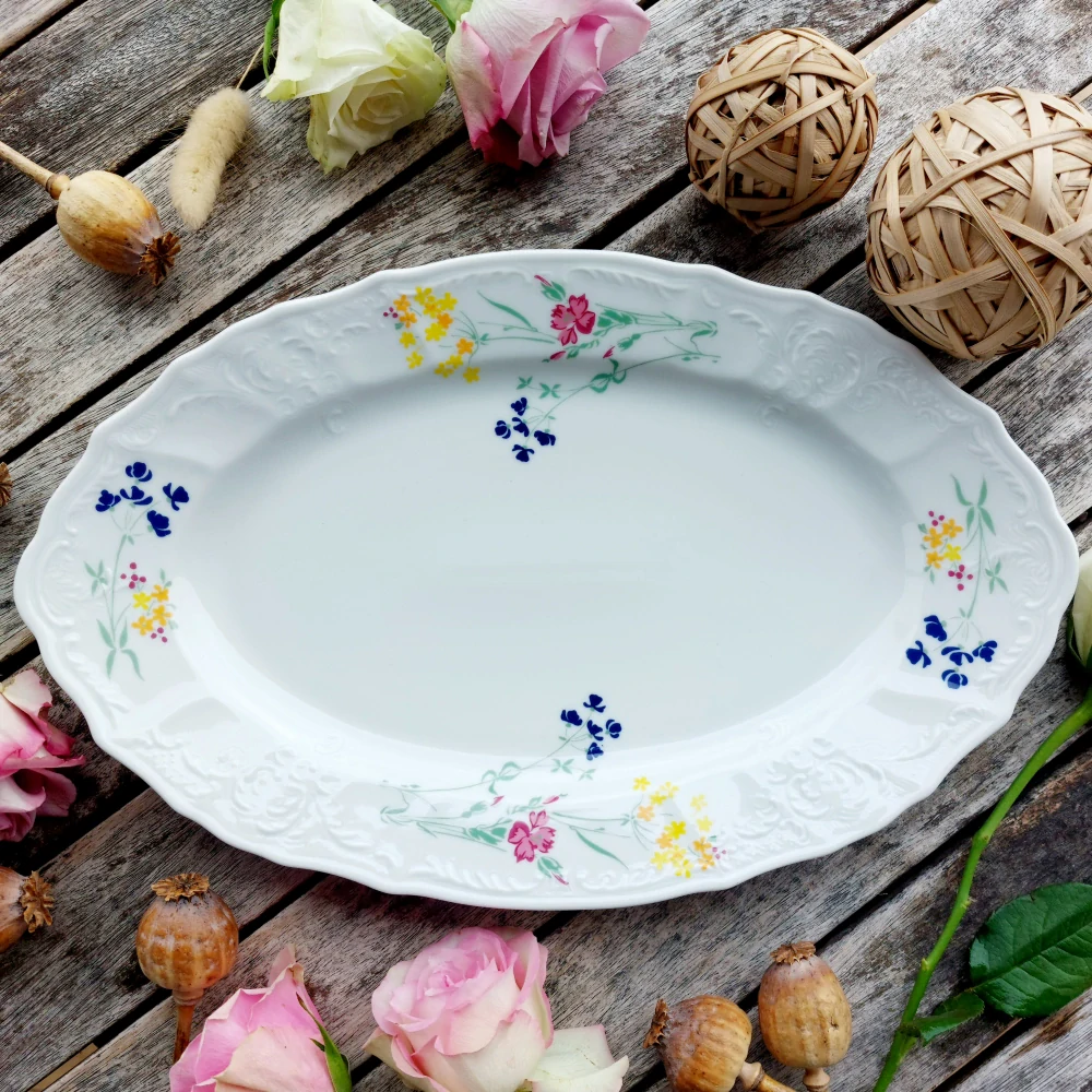 BERNADOTTE mísa oválná 34 cm, barevné květiny, Thun 1794