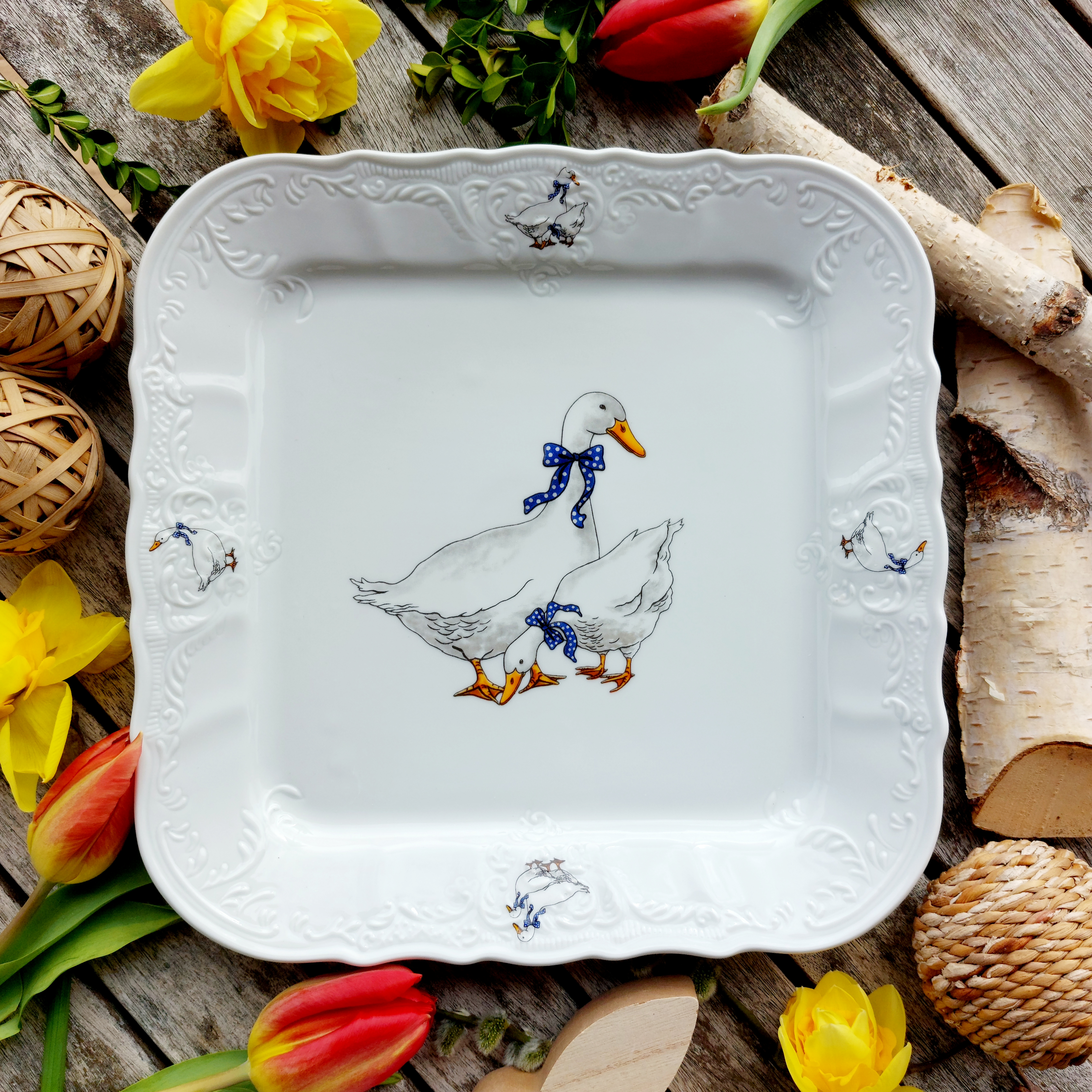 BERNADOTTE podnos 4-hranný 26 cm, husy, Thun 1794 