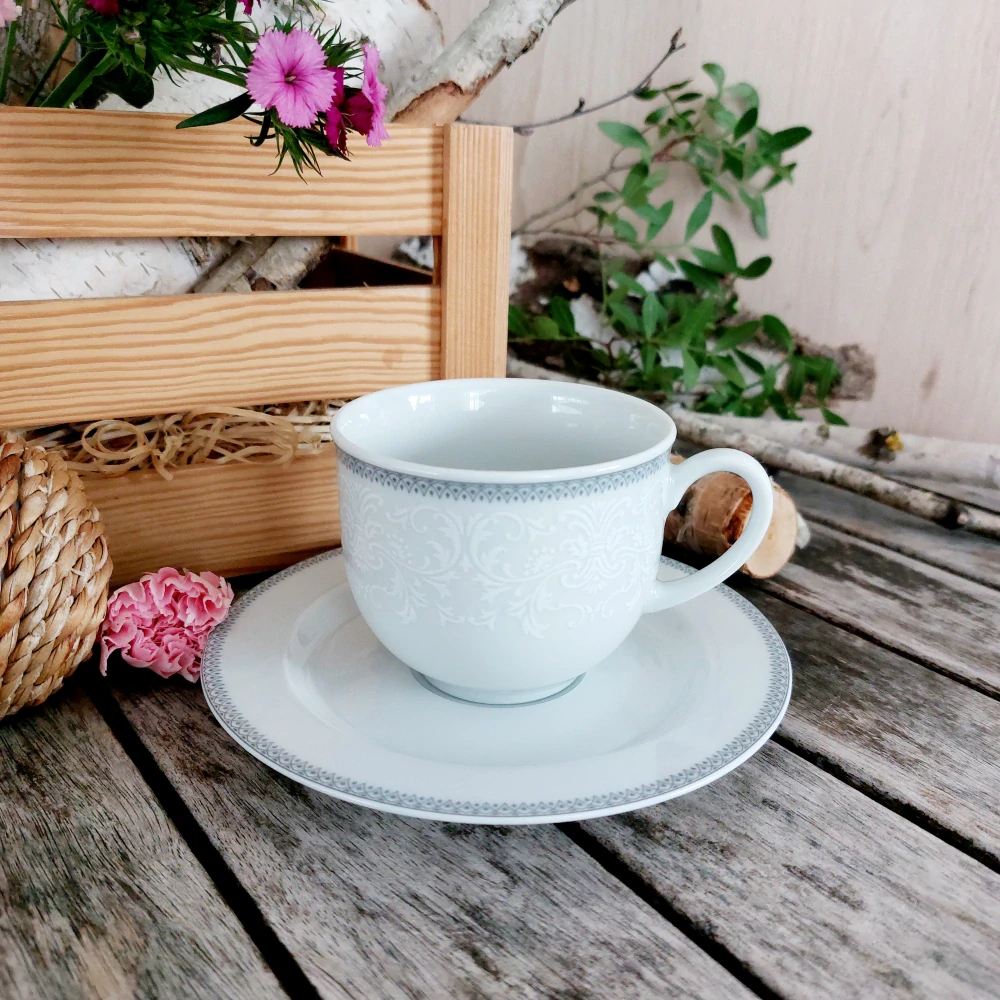 OPAL šálek s podšálkem 165 ml, šedá krajka, Thun 1794