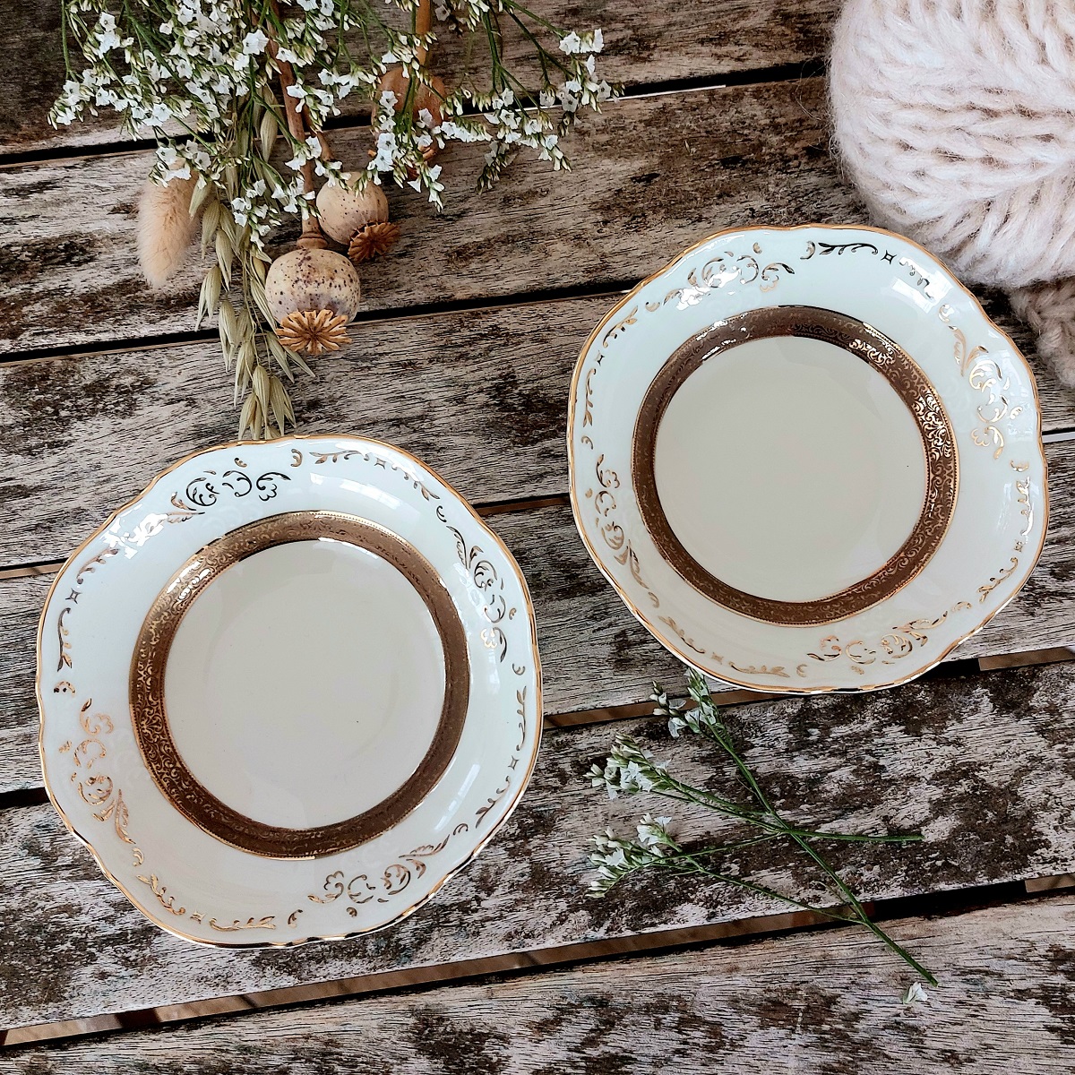 BERNADOTTE IVORY miska kompotová 13 cm, slonová kost a zlato, Thun 1794