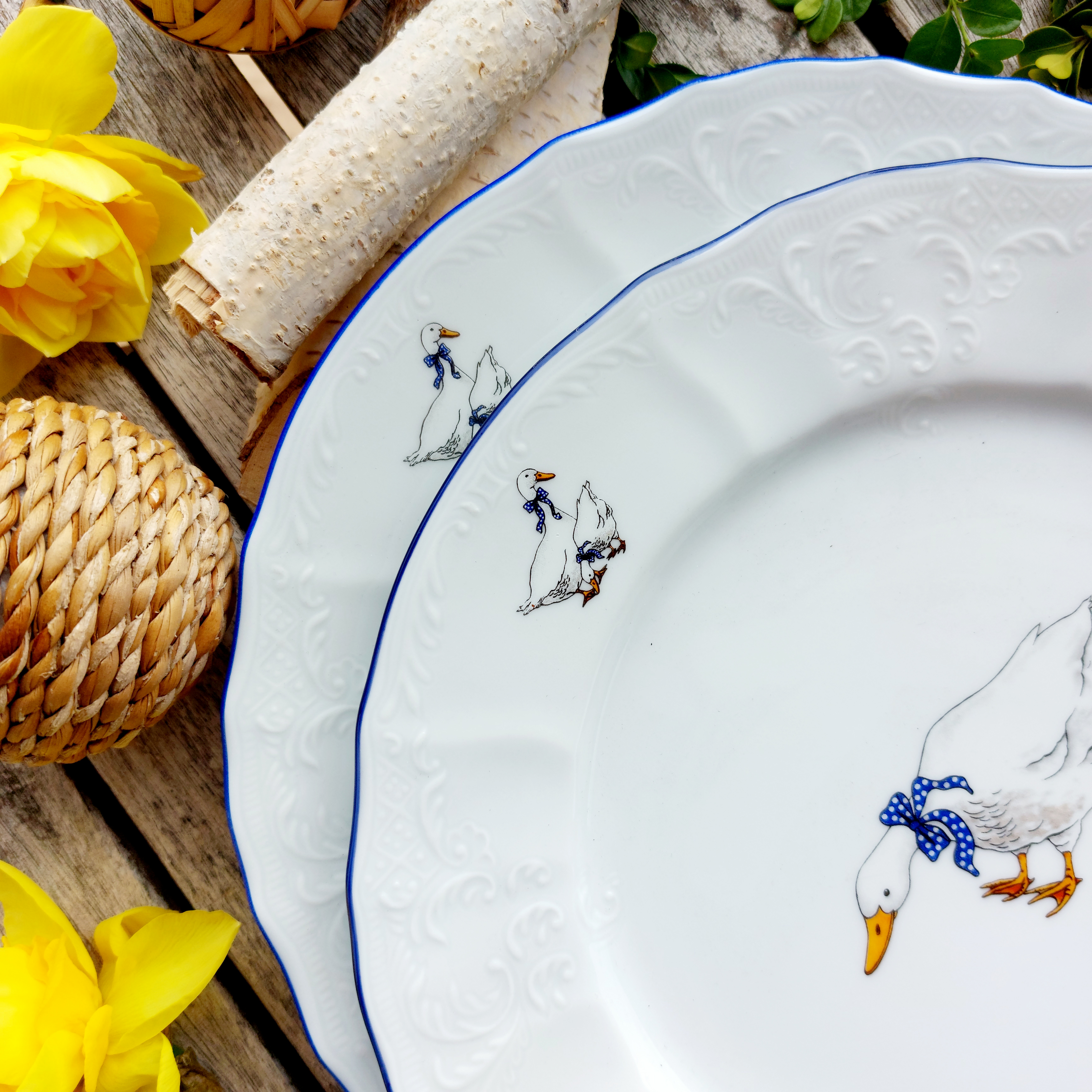 BERNADOTTE talíř mělký 25 cm, husy a modrá linka, Thun 1794