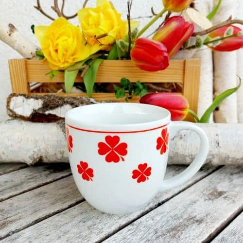 MARIO hrnek 330 ml, červené čtyřlístky, Český porcelán Dubí