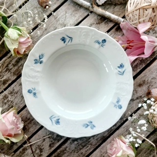 BERNADOTTE IVORY talíř hluboký 23 cm, modrá květina, Thun 1794