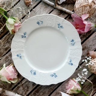 BERNADOTTE IVORY talíř mělký 27 cm, modrá květina, Thun 1794