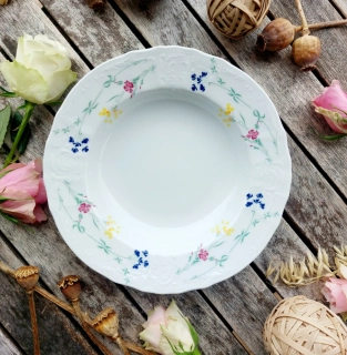 BERNADOTTE talíř hluboký 23 cm, barevné květiny, Thun 1794