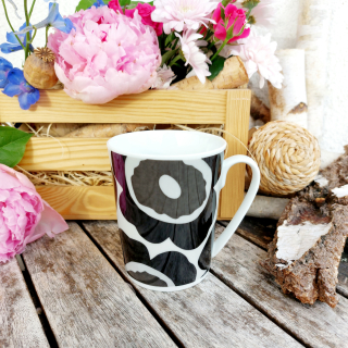 SISI hrnek 280 ml, černé květiny, Český porcelán Dubí