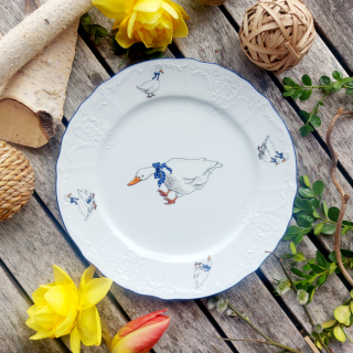 BERNADOTTE talíř dezertní 21 cm, husy a tmavě modrá linka, Thun 1794