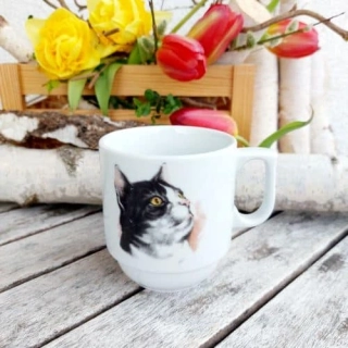 HUGO hrnek 270 ml, černobílá kočka, Český porcelán Dubí