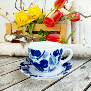 MILADA šálek 250 ml s podšálkem, modré třešně, Český porcelán Dubí