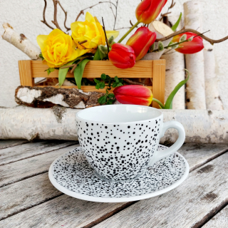 MILADA šálek 250 ml s podšálkem, černé tečky, Český porcelán Dubí