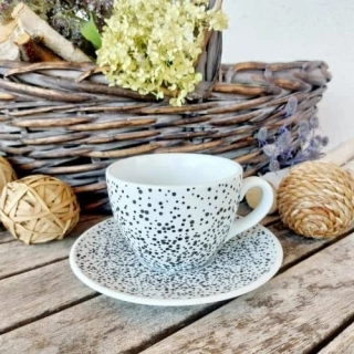 MILADA šálek 250 ml s podšálkem, černé tečky, Český porcelán Dubí