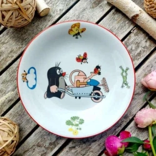 COUPSOUP talíř hluboký 20 cm, krteček a kolečko, červená linka, Thun 1794