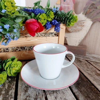 TOM šálek s podšálkem 200 ml, červená linka, Thun 1794