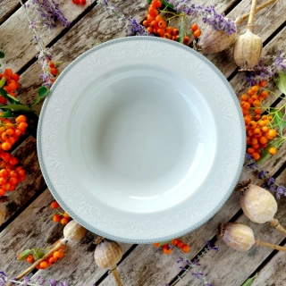 OPAL talíř hluboký 23 cm, šedá krajka, Thun 1794