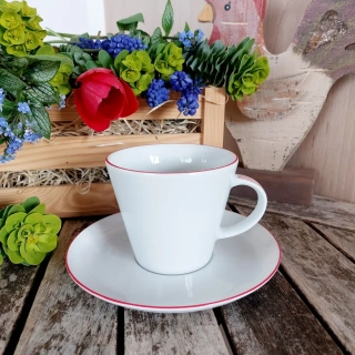 TOM šálek s podšálkem 260 ml, červená linka, Thun 1794